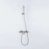 Fortifura Calvi Thermostatische badkraan met staafhanddouche, handdouchehouder en metalen doucheslang - PVD - geborsteld RVS