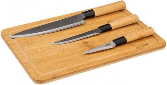 5five Snijplank met 3 messen - 35 x 25 cm - Bamboe