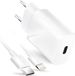 Câble Lightning 20W avec chargeur, doté d'une fonction de charge rapide. Prend en charge Fast Charge 3A, PD et QC 4.0. Compatible avec iPhone, couleur : blanc