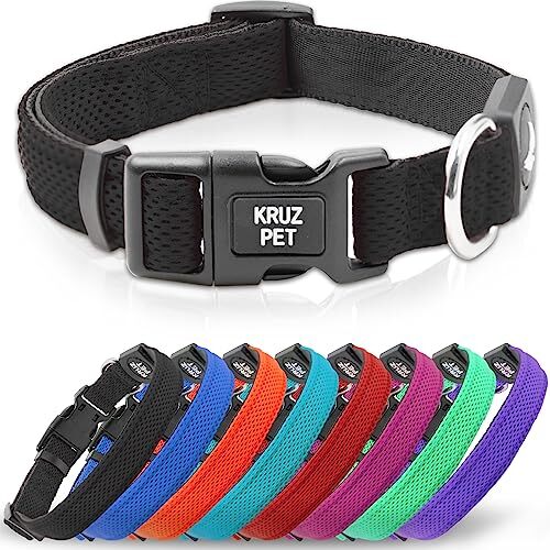 KRUZ PET Kruz Originele heavy-duty verstelbare halsband - ultrazachte voering, levenslange duurzaamheid, comfortabele halsband voor grote, middelgrote en kleine hondenrassen (zwart/XL)