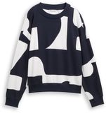 Tom Tailor Denim - Sweatshirt met patroon in losse pasvorm - Maat S - navy white big scale print