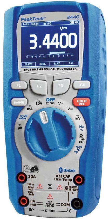 Peaktech 3440 - grafische multimeter - TRMS - 50.000 tellingen - 1000V AC/DC - met datalogger - CAT IV 600V
