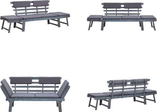 vidaXL Tuinbank met kussens 2-in-1 190 cm massief acaciahout grijs
