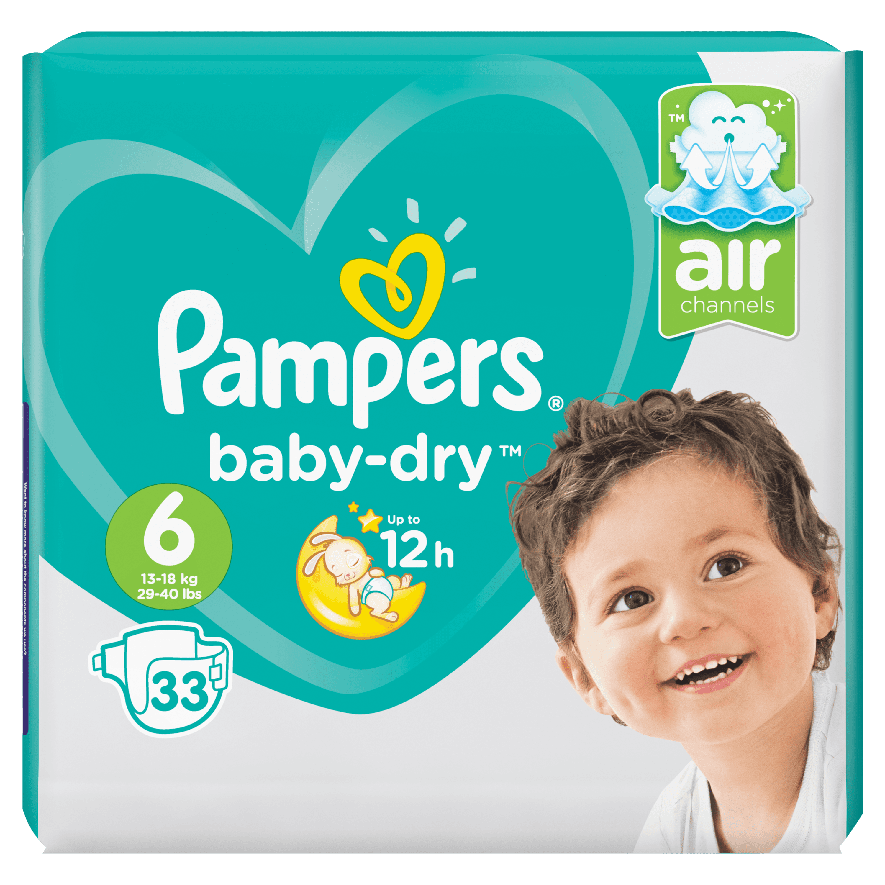 Pampers Baby-Dry Maat 6, 33 Luiers, Voor Droge Ademende Huid multi