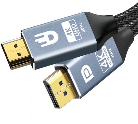 Drivv. Premium Displayport naar HDMI Kabel - 4K 30Hz - Nylon - DP naar HDMI - DP kabel - 3 meter - Grijs