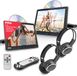 Pyle Universal Car Dual Headrest Monitor - 9.4 Inch Vehicle Multimedia CD DVD Player with Wireless Headphones