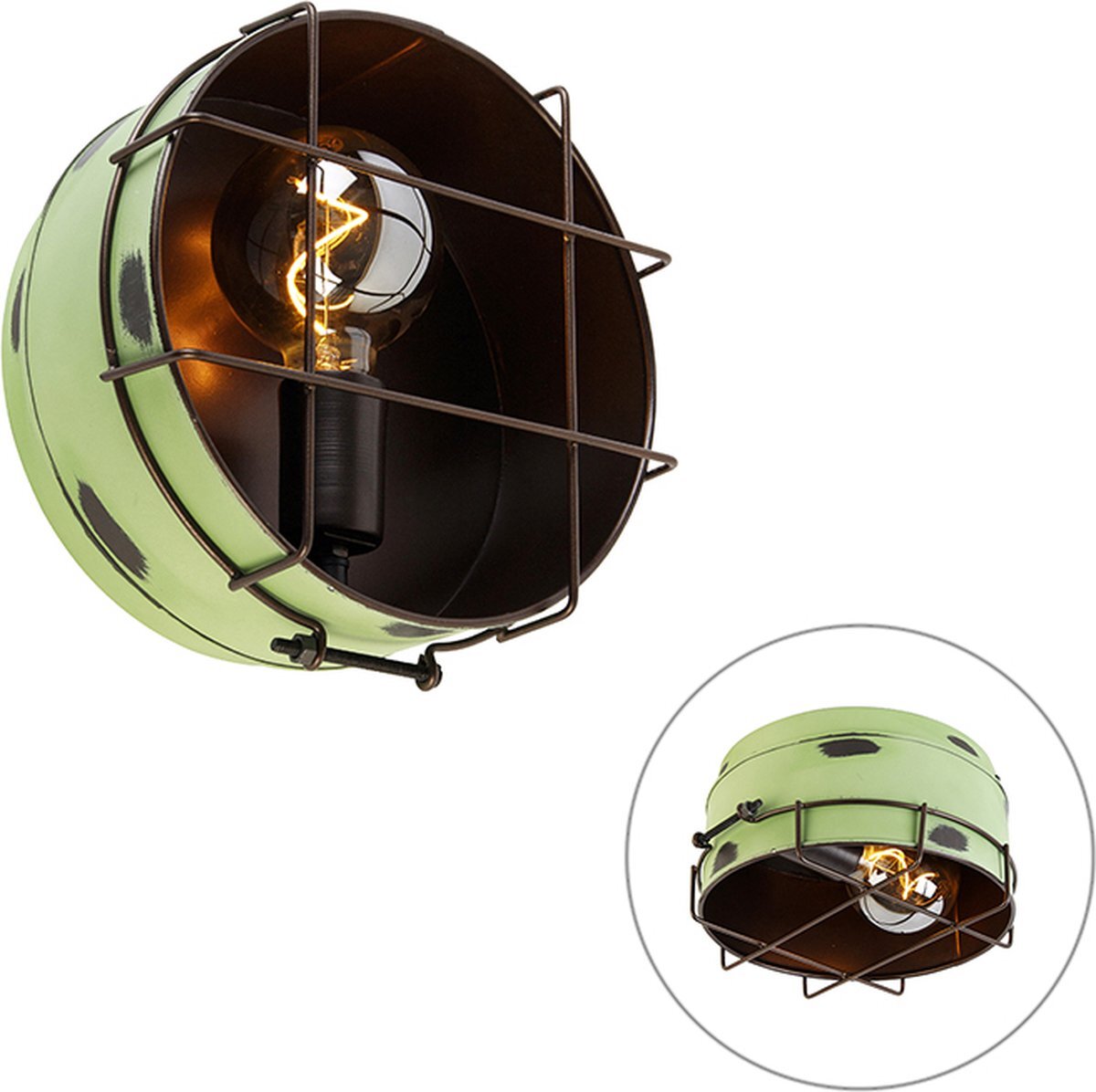 QAZQA barril - Industriele Wandlamp voor binnen - 1 lichts - D 17 cm - Groen - Industrieel - Woonkamer | Slaapkamer | Keuken