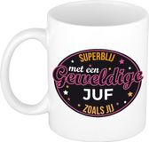 Bellatio Decorations Superblij met juf mok / beker wit - bedankt / verjaardag / einde schooljaar cadeau juffrouw