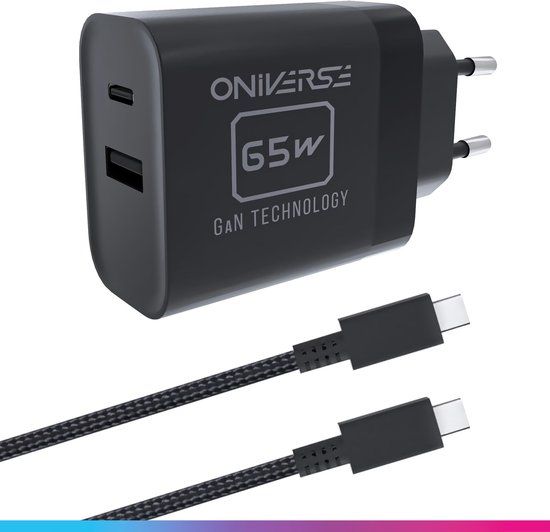 Oniverse - AC Adapterkabel 65W - USB C - Switch 2 - 1,5 meter - Zwart