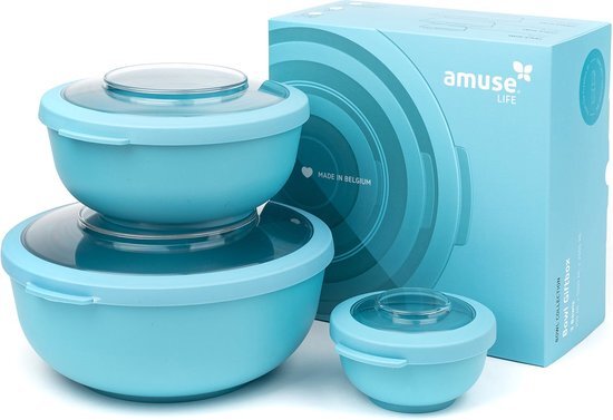 Amuse Lunchbox - Set van 3 - Tritan Deksel - Stapelbaar - Vaatwasser- en Magnetronbestendig - 200 + 1000 + 2000 ml - Blauw