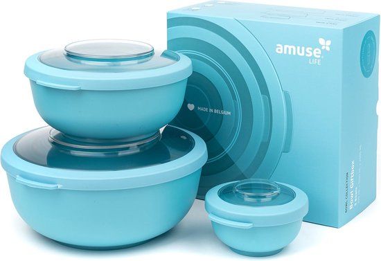 Amuse Lunchbox - Set van 3 - Tritan Deksel - Stapelbaar - Vaatwasser- en Magnetronbestendig - Blauw