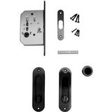 Fimet Kit porte coulissante NINA - poignées coquilles avec serrure pour porte coulissante, verrouillage WC - Noir mat