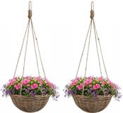 Mica Decorations Hangmand - 2x - D40 x H20 cm - Gevlochten Wilg - Hangende Plantenbak met Ketting