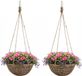 Mica Decorations Hangmand - 2x - D40 x H20 cm - Gevlochten Wilg - Hangende Plantenbak met Ketting