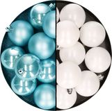 Decoris Kaemingk B.V. Kerstballen 24x st - mix winter wit/ijsblauw - 6 cm - kunststof