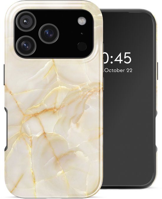 Selencia Hoesje - Geschikt voor Apple iPhone 17 Pro - Backcover geschikt voor MagSafe - Golden Beige Marble