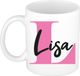Bellatio Decorations Naam mok Lisa - roze - wit - keramiek - 300 ml - cadeau beker