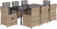vidaXL 9-delige tuinset met kussens, beige, van polyrotan