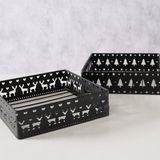 Boltze Home Servethouder Zwart Metaal met Kerstdecor 18x18cm