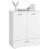 HOMCOM Dressoir voor Woonkamer, Moderne Opbergkast met Lade en Verstelbare Plank, Vrijstaande Kast met Soft-Close Deuren voor Eetkamer of Keuken, Wit