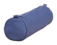 Clairefontaine 77023C Collectie Nomaddict (ex Age Bag) Ronde Pennenetui in Echt Lamsleer Blauw - Diameter 21 cm x 6 cm
