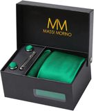 Massi Morino Stropdas Set Smaragdgroen met Pochet, Manchetknopen en Dasspeld - One Size