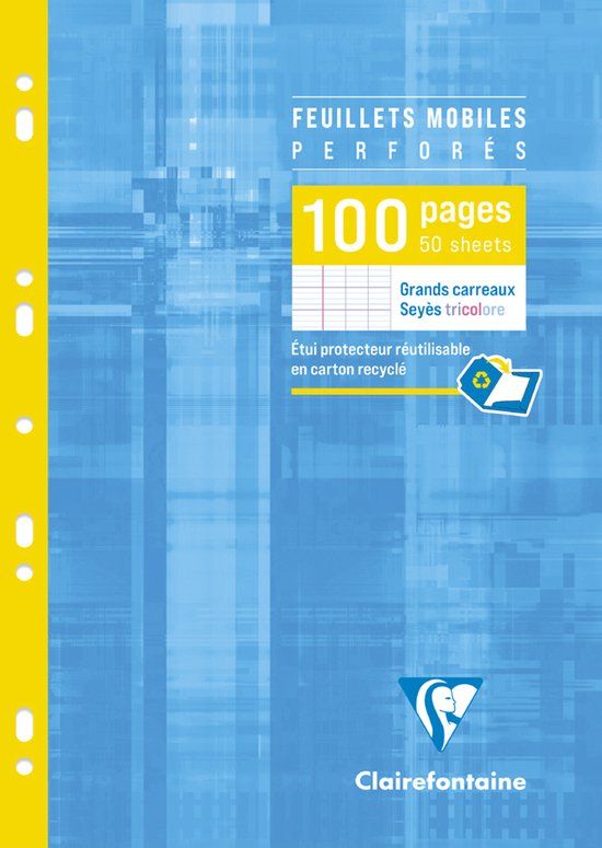 Clairefontaine gelinieerd schrijfblok A4 formaat, ruitjespatroon 5/5, 100 vellen.