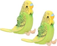 Heunec Geharo Bv 2x stuks pluche knuffel vogel Parkiet groen 11 cm - Grasparkieten