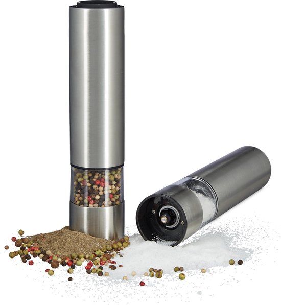Relaxdays Elektrische Pepermolen en Zoutmolen - 2-delige set - RVS