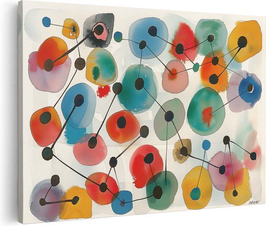 Artaza Canvas Schilderij Aquarelkunstwerk Cirkels en Stippen 90x60cm
