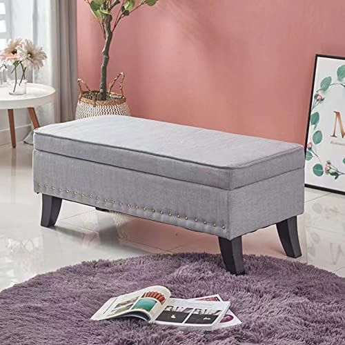 BAKAJI Zitbank bank opbergdoos voor voetensteun, slaapkamer, stoffen bekleding, rechthoekig, 80 x 45 cm - Grijs