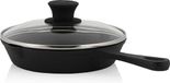 Unyqoos® poêle à griller en fonte, diamètre 19 cm, avec couvercle en verre