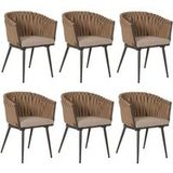 HWC-N38 Set van 6 aluminium eetkamerstoelen met Olefin rope weave touw en beige kussens