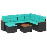 vidaXL 8-delige tuinbankset met kussens, zwart, polyrotan