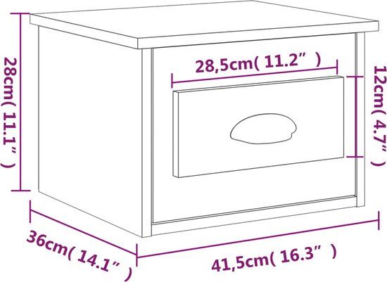vidaXL Nachtkastje wandgemonteerd 41,5x36x28 cm hoogglans wit