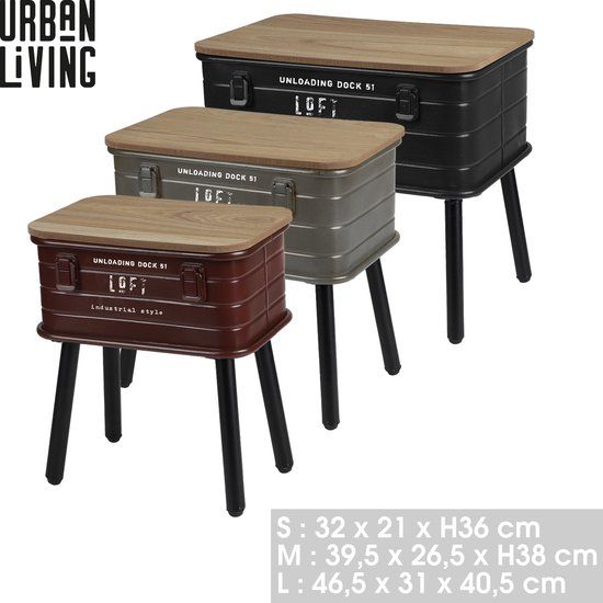 Urban Living SET VAN 3 METALEN KOFFERTAFELS MET HOUTEN POOT EN BLAD