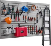 VEVOR Lamellenwandbekleding, 2,4 x 1,2 m, PVC-Garagelamellenwand met Modulair Ontwerp, Grijze Lamellenwand