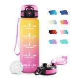 Sportwaterfles, motiverende waterfles met filter, gemakkelijk te transporteren, met tijdschaal, lekvrij, gemakkelijk te reinigen, voor kantoor, camping, fiets, reizen