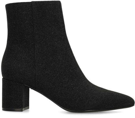 Manfield Dames Zwarte Glitter Enkellaarsjes met Hak - Maat 38