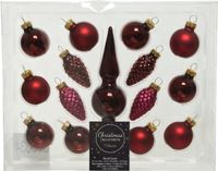 Decoris Mini kerstballen D3 cm - set 15-dlg - donkerrood - glas