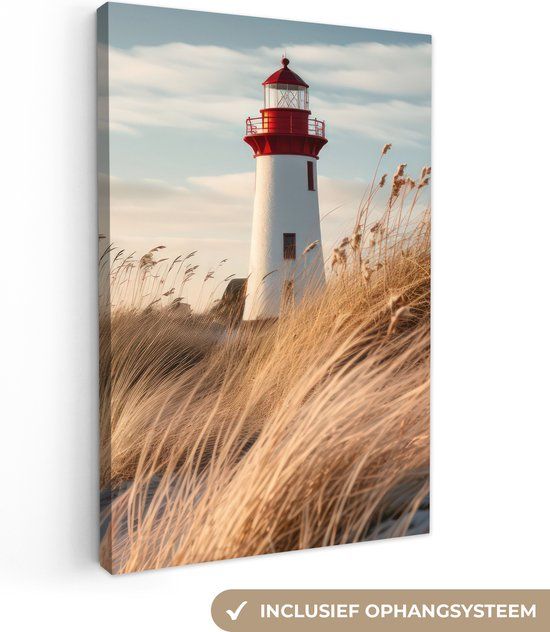 OneMillionCanvasses Canvas schilderij 90x140 cm - Vuurtoren - Zee - Natuur - Rechthoekig