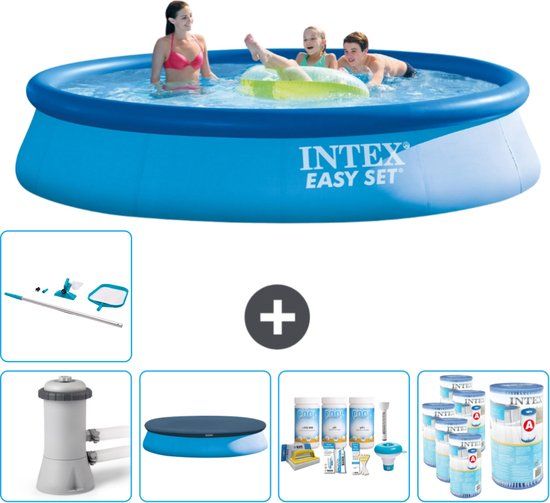 Intex Easy Set Zwembad - 396 x 84 cm - Blauw - Rond - Familiebad - Inclusief Pomp, Afdekzeil, Onderhoudspakket, Filters & Schoonmaakset