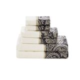 Madison Park Aubrey Luxe badhanddoekenset van 100% katoen, zeer absorberend, sneldrogend, jacquard paisley-ontwerp, hotel- en spa-kwaliteit voor badkamerdecoratie, meerdere maten, zwart, 6-delig