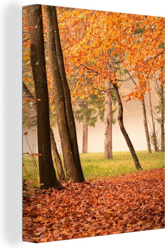 OneMillionCanvasses Canvas schilderij 120x160 cm - Herfst Bladeren - Bos - Wanddecoratie