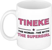 Bellatio Decorations Naam cadeau Tineke - The woman, The myth the supergirl koffie mok / beker 300 ml - Oudroze Keramiek