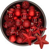 Decoris Boules de Noël et ornements étoiles - 43x pièces - plastique - rouge