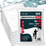 KOTARBAU® 6-delig Set Afdekfolie Set, Polyethyleen, 4 x 5 m, Transparant, Schilderfolie Sterk Herbruikbaar, Afdekfolie Voor Binnen En Buiten, Beschermfolie Grote Oppervlakken