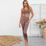 METZGER JoGill Kledig Naadloze Hyperflex Workout set Sport Legging en Top (Bruin)