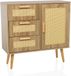 hjh LIVING Stryn Commode van gevlochten rotan met 1 deur en 3 laden, voor woonkamer, slaapkamer, hal, lichtbruin, 80 x 32,5 x 78 cm