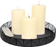 Anna's Collection LED kaarsen - 3x stuks - creme wit - met zwart rond dienblad